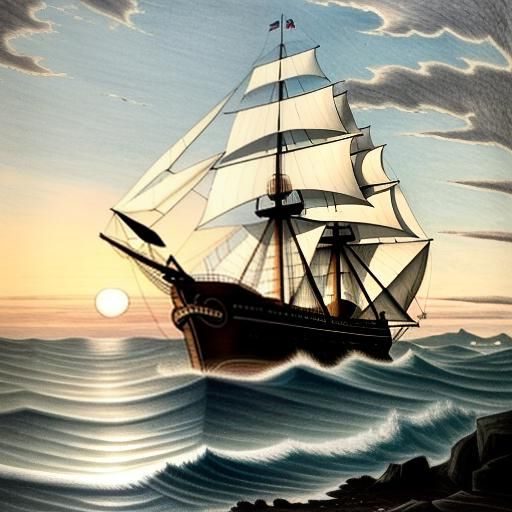 Sailing passenger vessel at dusk